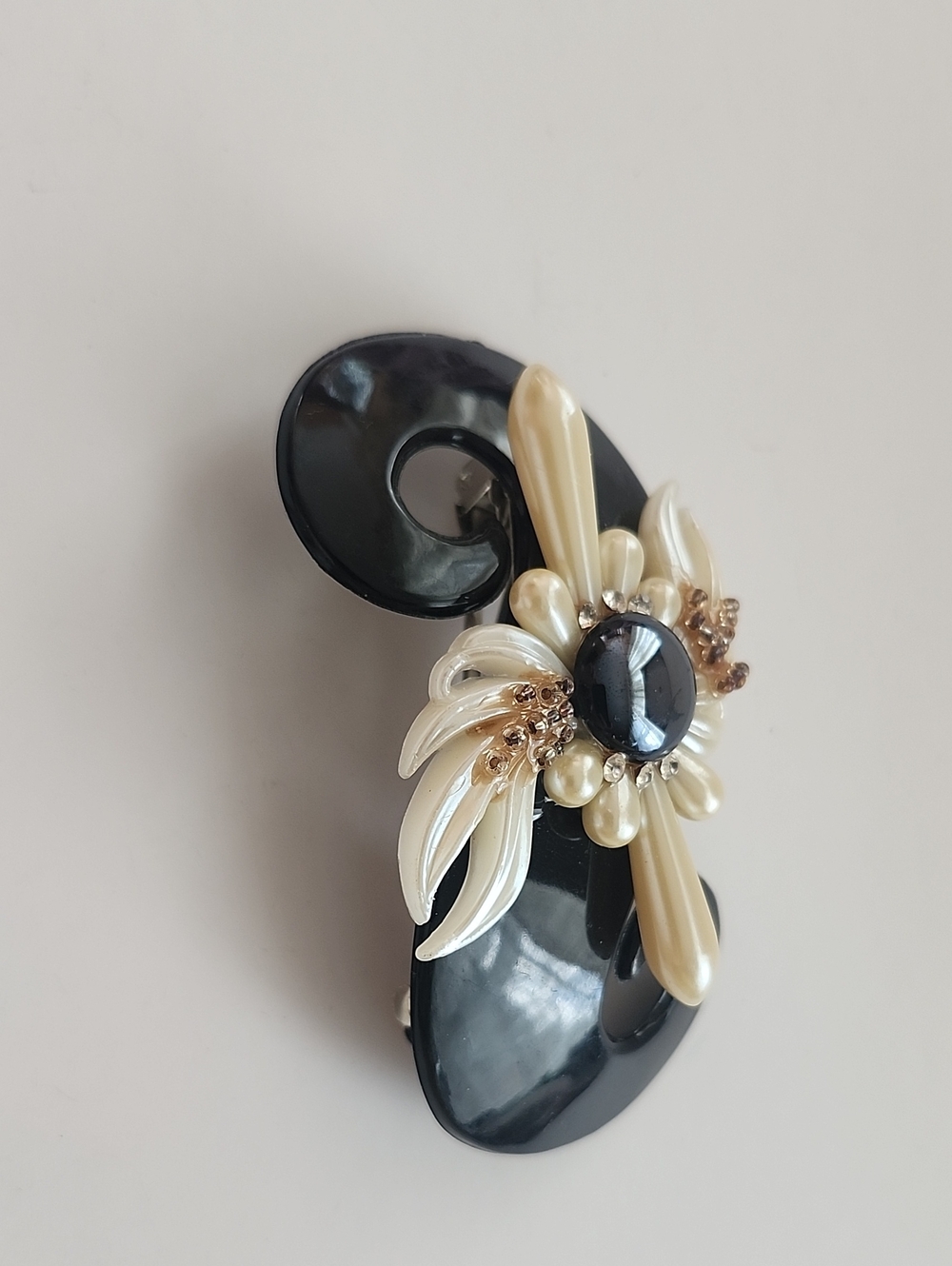Vintage Hair Piece Black & Cream Floral